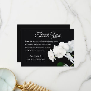 Carte De Remerciements Classique Noir avec Orchidées Blanches Sympathie F