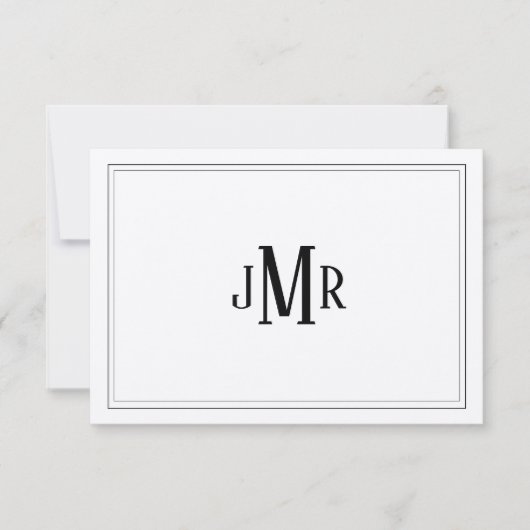 Carte De Remerciements Classique noir et blanc monogrammé (Devant)