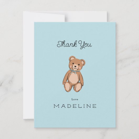 Carte De Remerciements Classique Ours en peluche Baby Shower Bleu (Devant)