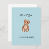 Carte De Remerciements Classique Ours en peluche Baby Shower Bleu (Devant / Derrière)