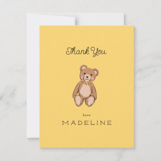 Carte De Remerciements Classique Ours en Peluche Jaune Baby Shower (Devant)
