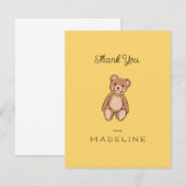 Carte De Remerciements Classique Ours en Peluche Jaune Baby Shower (Devant / Derrière)