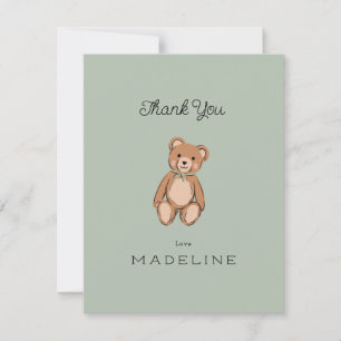Carte De Remerciements Classique ours en peluche vert sauge Baby Shower