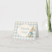 Carte De Remerciements Classique Peter Rabbit Bleu Gingham Garçon Anniver (Devant)