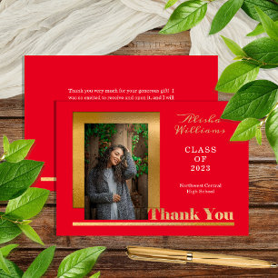 Carte De Remerciements Classy Elegant Gold Texte Gradué 1 Photo Rouge
