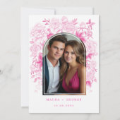 Carte De Remerciements Classy Fuchsia Chinoiserie rose Mariage Photo (Dos)