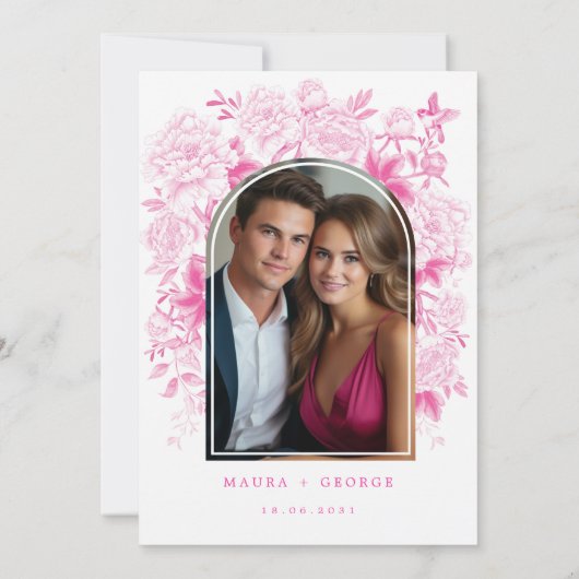 Carte De Remerciements Classy Fuchsia Chinoiserie rose Mariage Photo (Dos)
