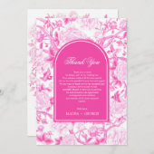 Carte De Remerciements Classy Fuchsia Chinoiserie rose Mariage Photo (Devant / Derrière)