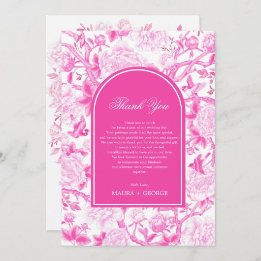 Carte De Remerciements Classy Fuchsia Chinoiserie rose Mariage Photo (Devant / Derrière)