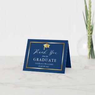 Carte De Remerciements Classy Gold Minimalist Graduation Blue