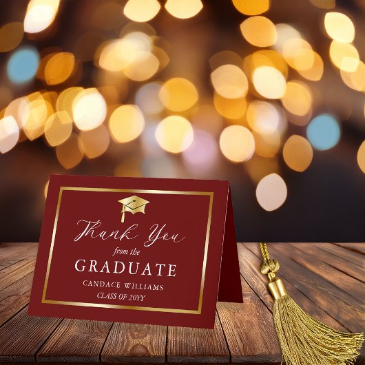 Carte De Remerciements Classy Gold Minimalist Graduation Maroon