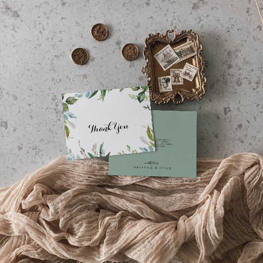 Carte De Remerciements Classy Green Calligraphie tropicale Mariage plat