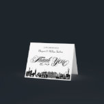 Carte De Remerciements Classy Las Vegas Strip Skyline Thank You Note Card<br><div class="desc">Illustration graphique en bande de las vegas noir et blanc avec un script gras, noir, calligraphique, "Merci" qui rappelle la typographie du tatouage, sur un arrière - plan blanc. Cette version a aussi la date et les noms sur le devant. Parfait pour vous remercier notes pour votre mariage de las...</div>