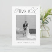 Carte De Remerciements Classy Old Money Script Black White Photo Wedding (Debout devant)