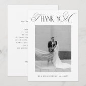 Carte De Remerciements Classy Old Money Script Black White Photo Wedding (Devant / Derrière)