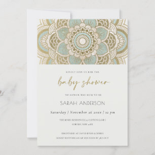 Carte De Remerciements Classy Ornate Gold Turquoise Mandala Baby shower I