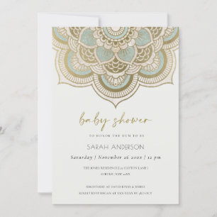 Carte De Remerciements Classy Ornate Gold Turquoise Mandala Baby shower I