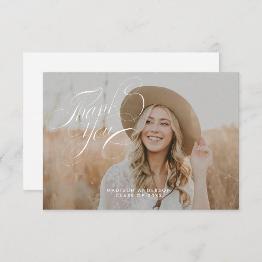 Carte de remerciements Classy Script Graduation (Devant / Derrière)