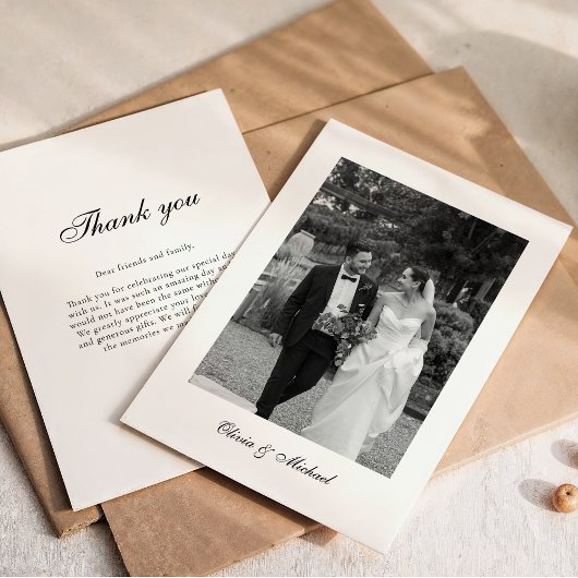 Carte De Remerciements Classy Script Photo Wedding Thank You