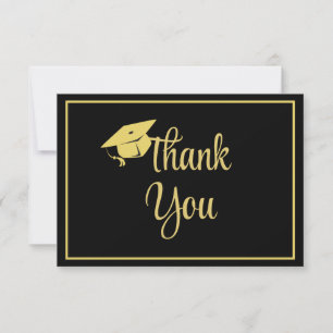 Carte De Remerciements Classy Stylish Black and Gold Graduation