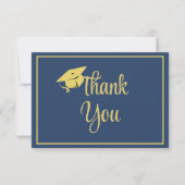 Carte De Remerciements Classy Stylish Gold sur Navy Blue Graduation (Devant)