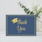 Carte De Remerciements Classy Stylish Gold sur Navy Blue Graduation (Debout devant)