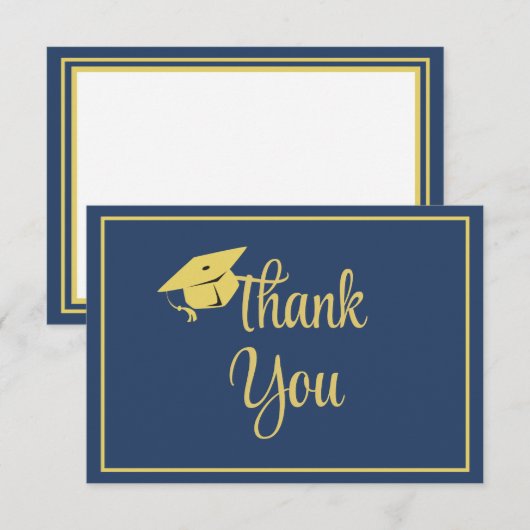 Carte De Remerciements Classy Stylish Gold sur Navy Blue Graduation (Devant / Derrière)
