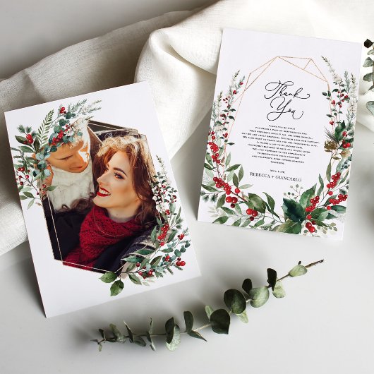 Carte De Remerciements Classy Winter Greenery Red Berries Photo
