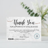 Carte De Remerciements Client White Marble Script (Debout devant)