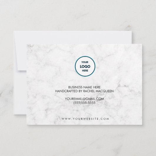 Carte De Remerciements Client White Marble Script (Dos)