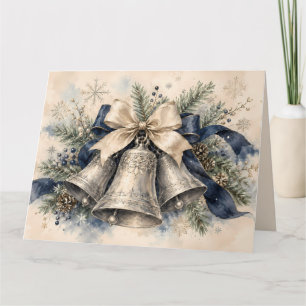 Carte De Remerciements Clochettes de Noël en argent élégantes à l'aquarel