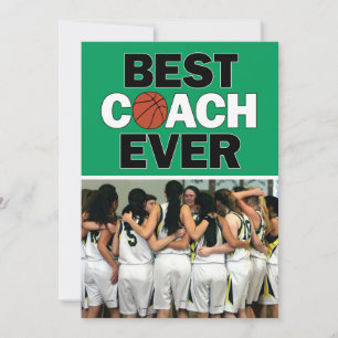 Carte De Remerciements Coach Basket Vert Meilleure photo personnalisée ja