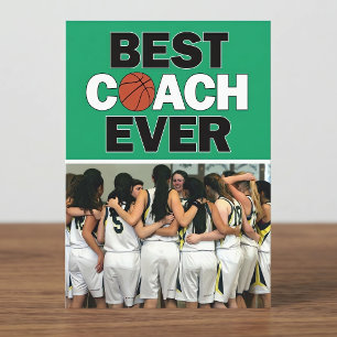 Carte De Remerciements Coach Basket Vert Meilleure photo personnalisée ja