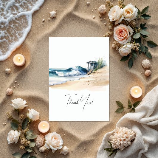 Carte De Remerciements Coastal Chic Beach Wedding Photo
