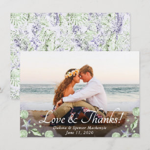 Carte De Remerciements Coastal Chic   Mariage de plage violet et vert cit
