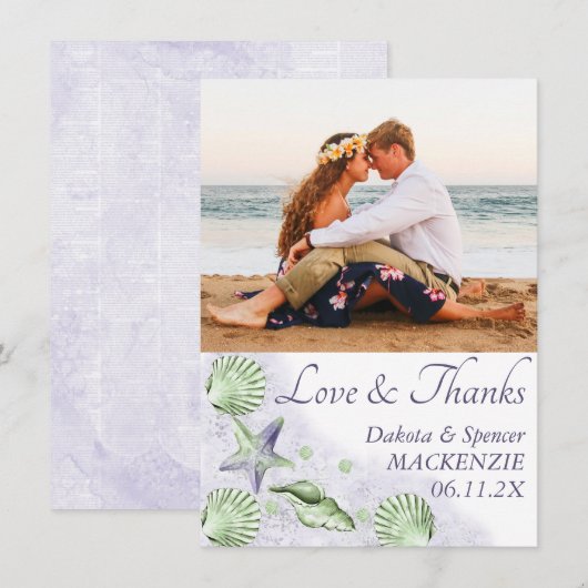 Carte De Remerciements Coastal Chic | Photo de Mariage vert pourpre et ci (Devant / Derrière)