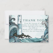 Carte De Remerciements Coastal Lighthouse Wave Wedding (Devant)