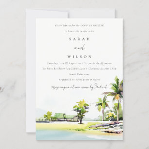 Carte De Remerciements Coastal Palm Tree Aquarelle Couples Douche Invitat