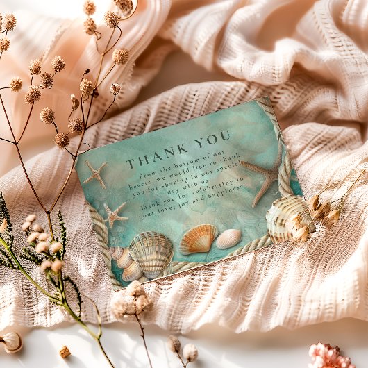 Carte De Remerciements Coastal Seashell Botanical Wedding