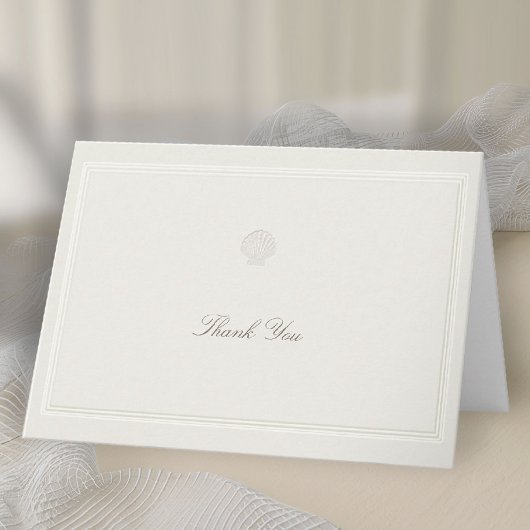 Carte De Remerciements Coastal Seashell Ecru Nautical Formal Ecru Wedding