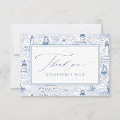 Carte De Remerciements Coastal Toile Lighthouse Blue Wedding (Devant)