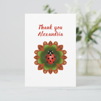Carte De Remerciements Coccinelle originale rouge blanc et vert