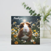 Carte De Remerciements Cochon D'Inde Brun Et Blanc Lune Et Pâquerettes, (Debout devant)