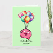Carte De Remerciements Cochon rose avec Ballons Anniversaire (Devant)