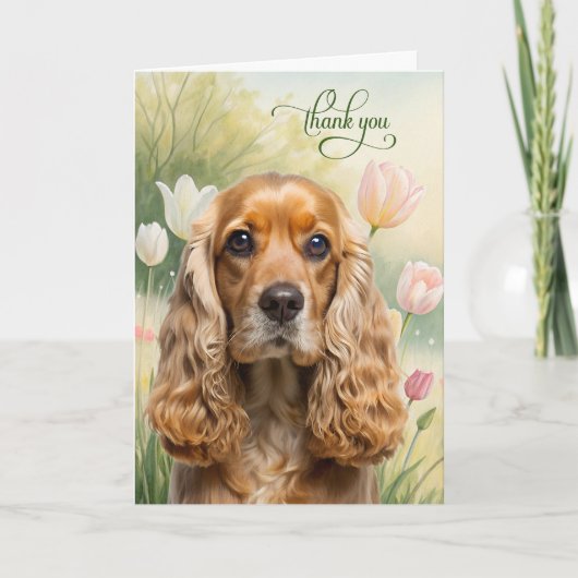 Carte De Remerciements Cocker Spaniel Dog in Tulip Garden (Devant)