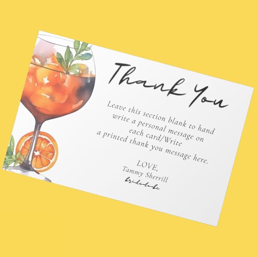 Carte De Remerciements Cocktail Aperol Spritz d'été pour la fête prénupti