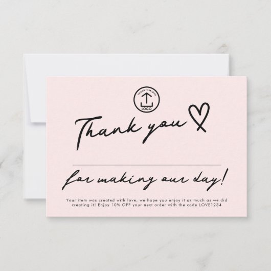 Carte De Remerciements Code de réduction modifiable pour petite entrepris (Devant)