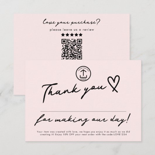 Carte De Remerciements Code de réduction modifiable pour petite entrepris (Devant / Derrière)