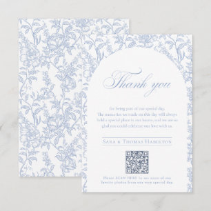 Carte De Remerciements Code QR de chinoiserie florale bleue pour les phot