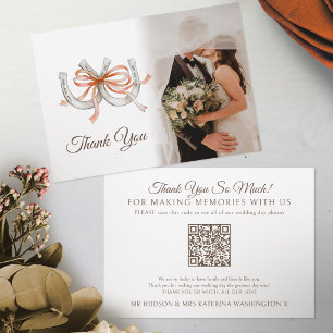 Carte De Remerciements Code QR de photo de mariage à l'aquarelle de fer à